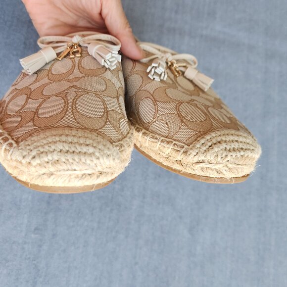 EUC Coach Carson Espadrille Signature Jacquard Slip-On Flat Jute-Foot Bed Beige - Picture 10 of 13